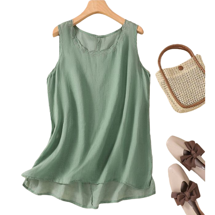 Artistic, retro and elegant sleeveless vest, summer new style cotton and linen, comfortable and versatile, round neck, inner and outer wear, women's clothing 114459863 Item Picture