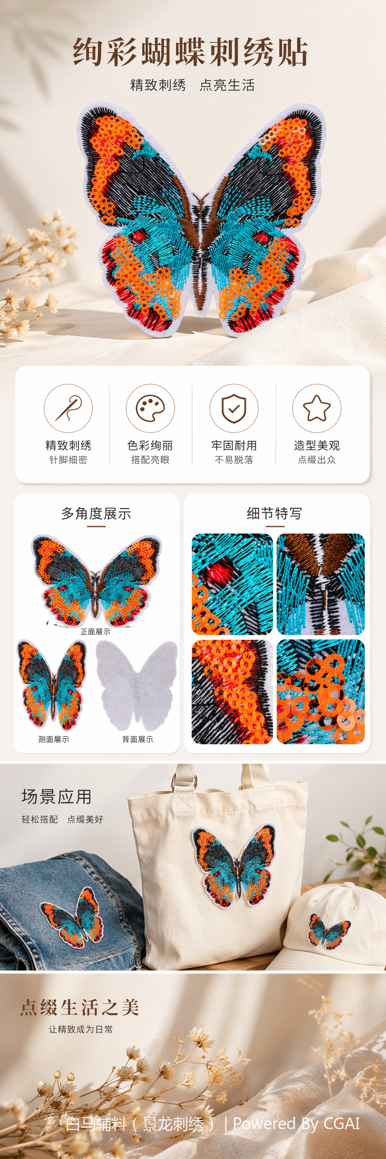 彩色刺绣蝴蝶卡通diy布贴详情1