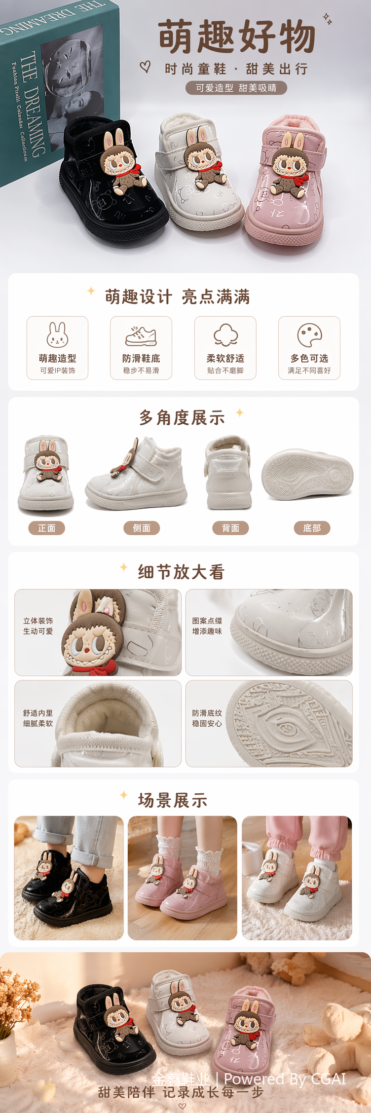 儿童卡通魔术贴雪地靴棉鞋雪地靴110553412详情1