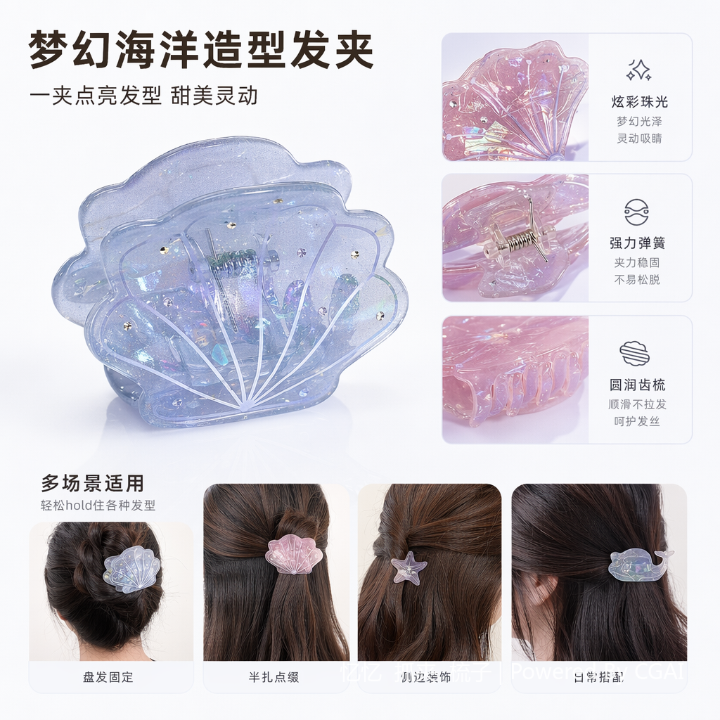 Colorful ocean-themed children's hair clips and shark clips, 180g