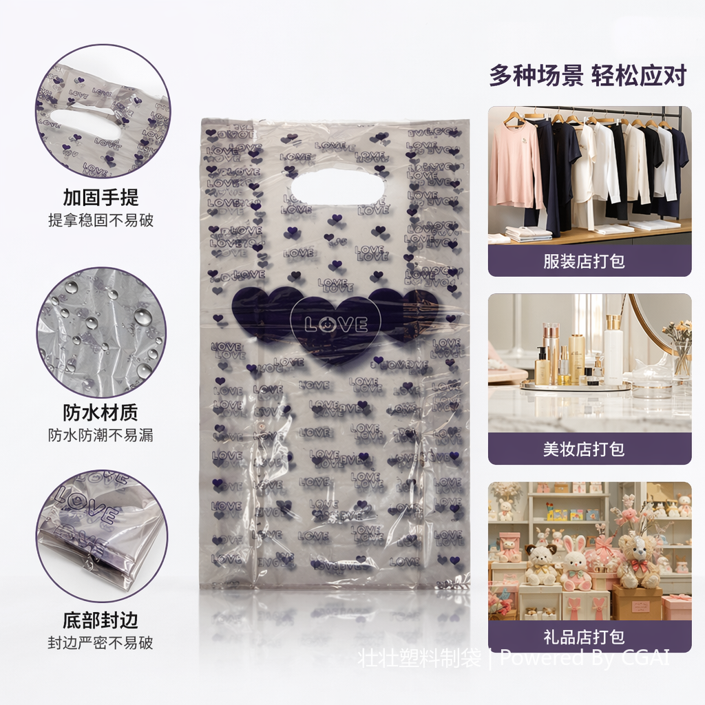 Purple heart-shaped patterned plastic food bag, special nylon aluminum foil self-standing and self-sealing bag for milk tea, coffee and dog food