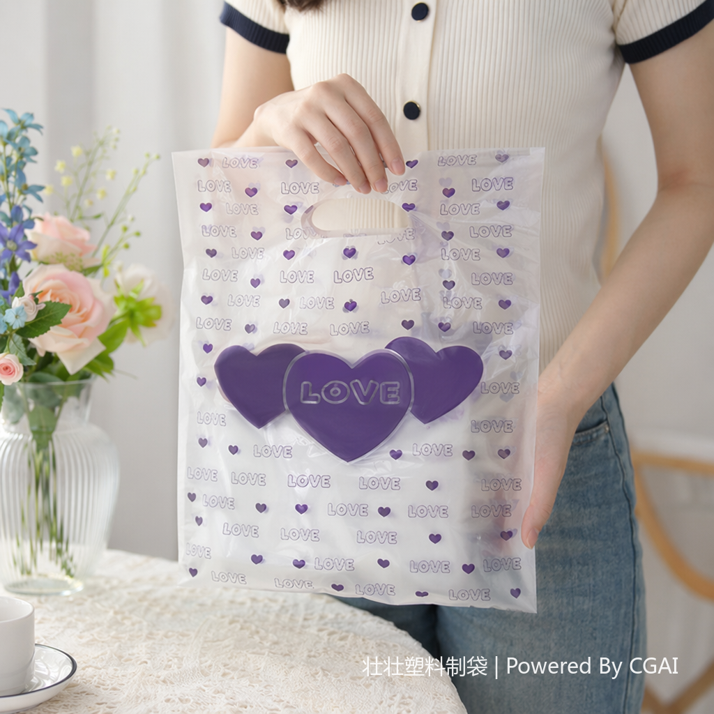 Purple heart-shaped patterned plastic food bag, special nylon aluminum foil self-standing and self-sealing bag for milk tea, coffee and dog food details Picture