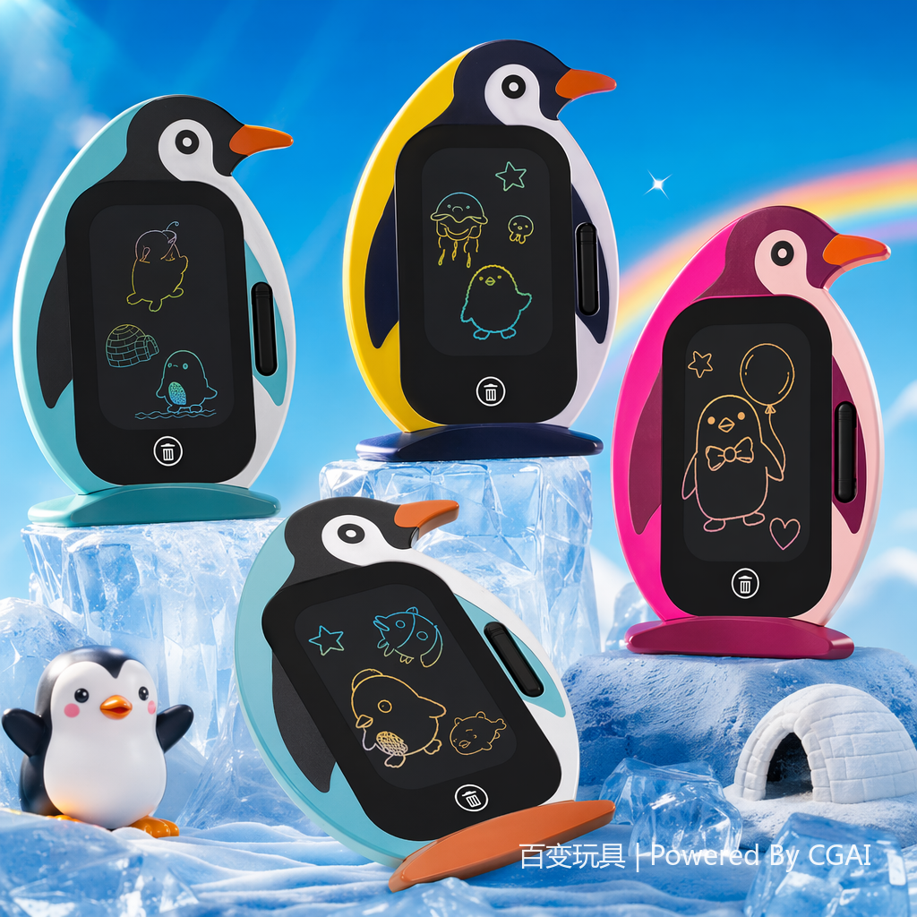 BB4502-3C Versatile toy manufacturer direct supply of colorful penguin-shaped LED children's cartoon writing tablet Specification image
