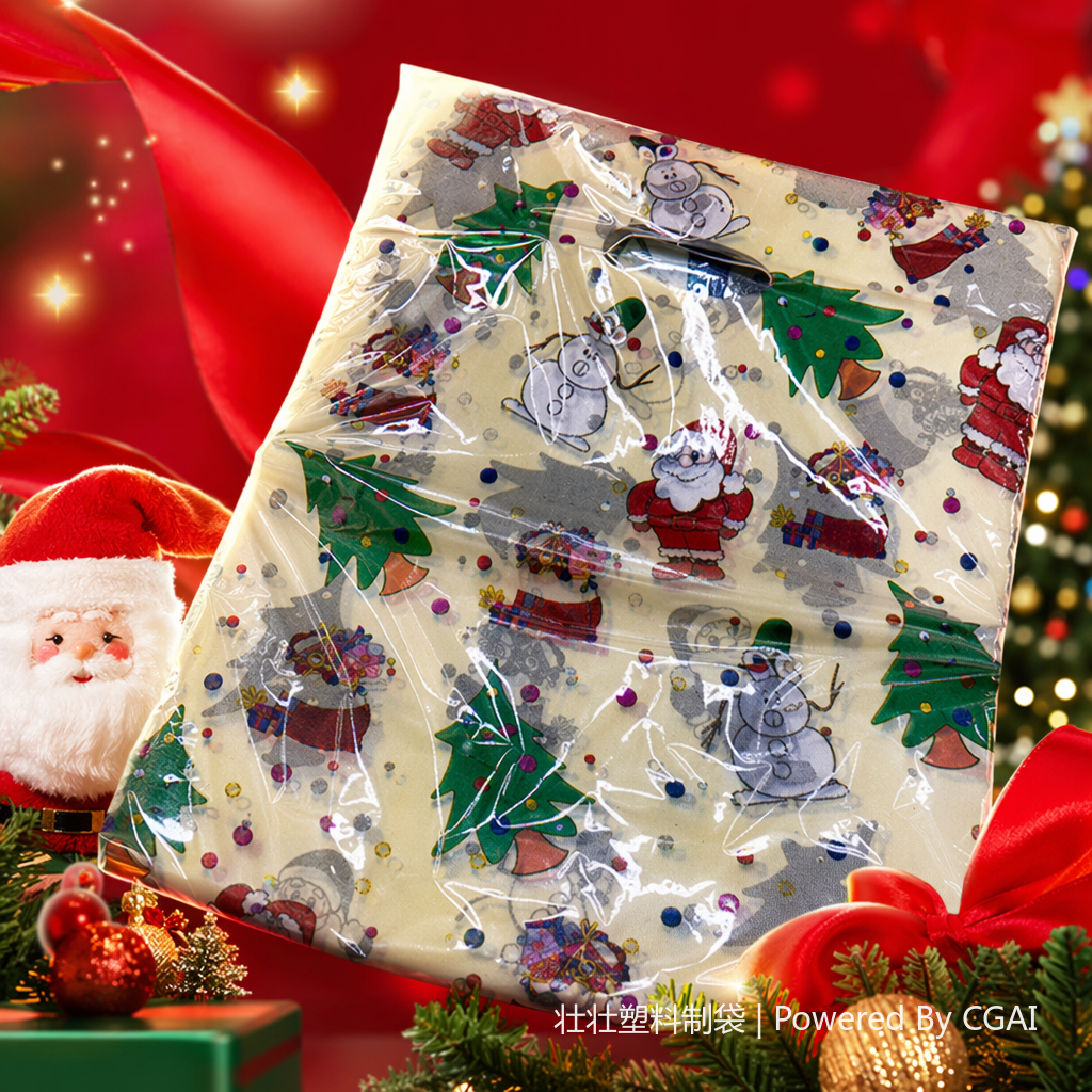 Yellow Christmas-themed packaging bags, Christmas bows, Christmas balls, snowflakes, music boxes, and Christmas house ornaments Specification image
