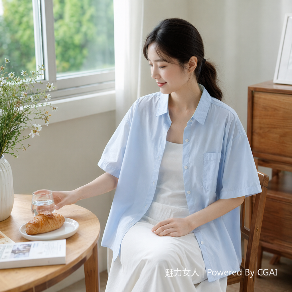 小清新文艺范衬衣女7分袖休闲衬衫2025夏季新款百搭气质上衣093003487