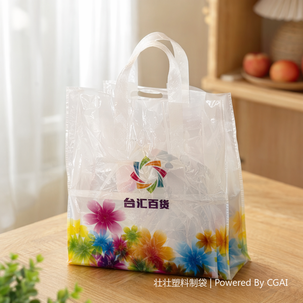 Transparent PVC printed plastic hand-held gift bags, hand-held packaging bags details Picture