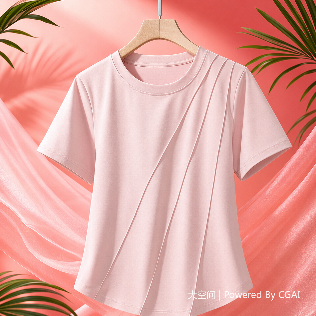 This new pure cotton T-shirt for chubby girls is versatile, slimming, and has a straight shoulder. It features a summer hem, a round neck, and an irregular fishbone shape. It is a short-sleeved women's T-shirt details Picture