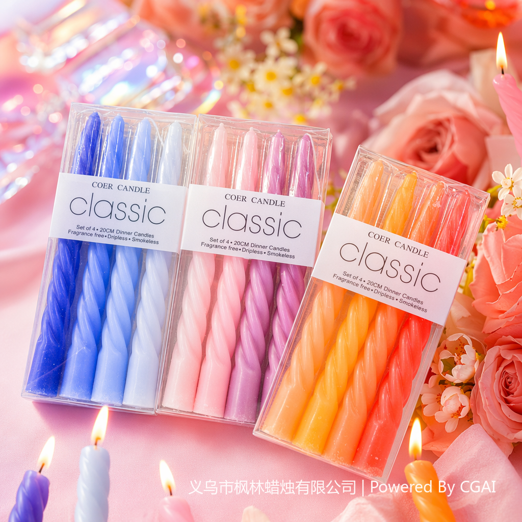A set of 12 LED colored spiral scented candles for birthdays, weddings and Christmas Specification image