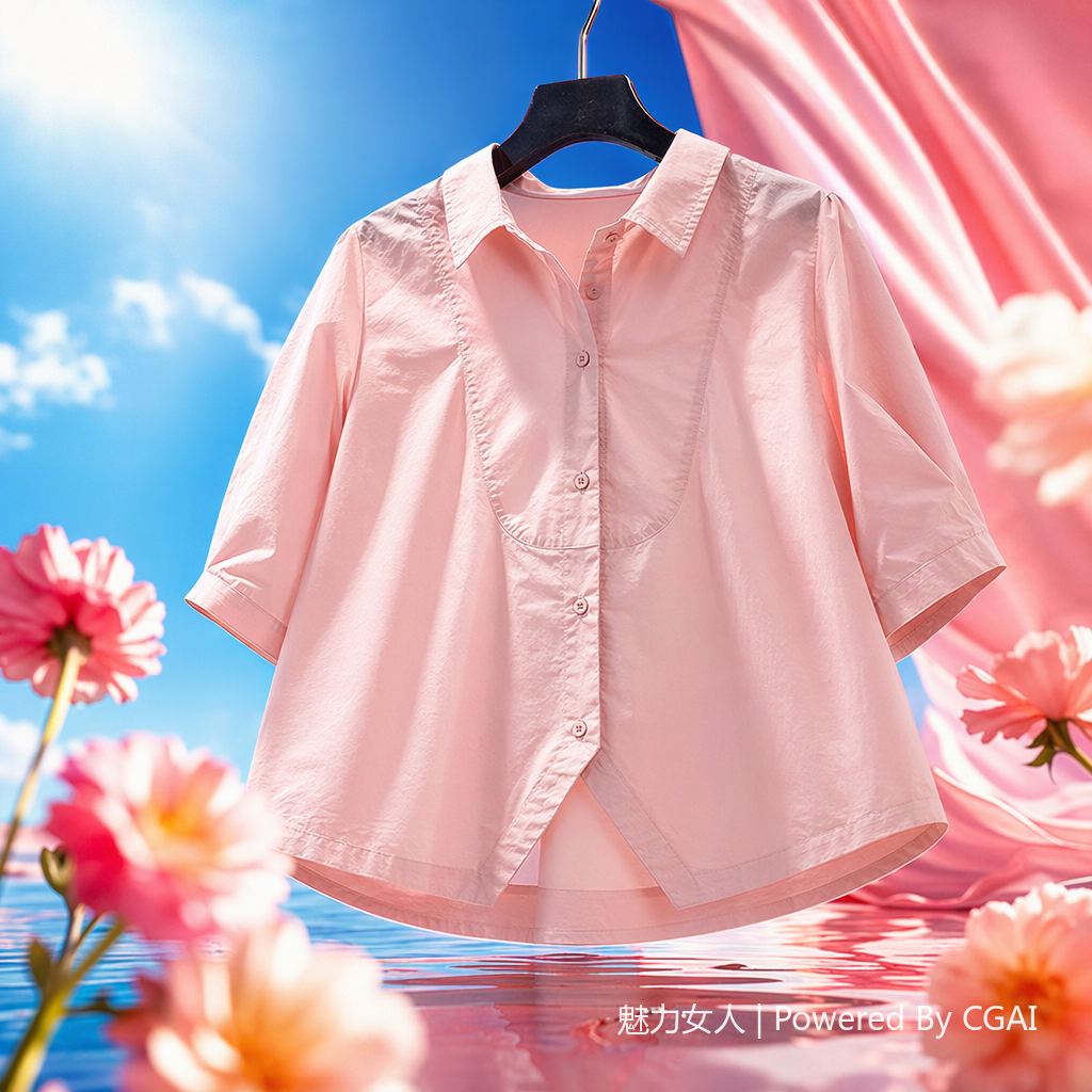 A fresh and artistic style women's 7-inch sleeve casual shirt 2025 summer new style versatile and elegant top 092433420 details Picture
