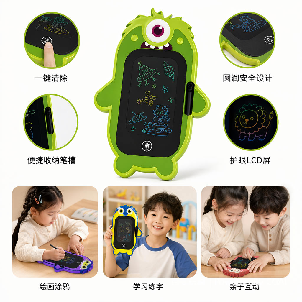 BB4502-2C Versatile toy manufacturer direct supply one-eyed beast-shaped children's color cartoon LCD handwriting pad Item Picture