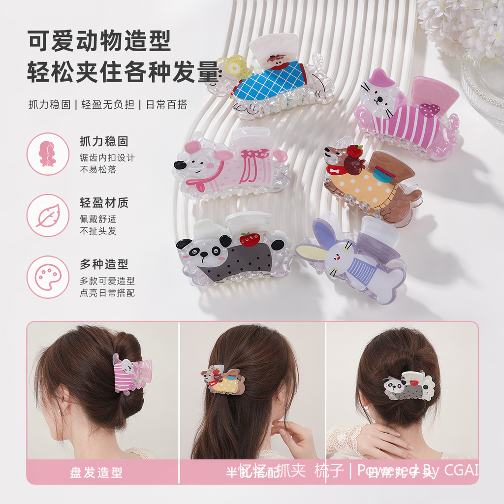 彩色卡通动物造型儿童发夹鲨鱼夹发饰