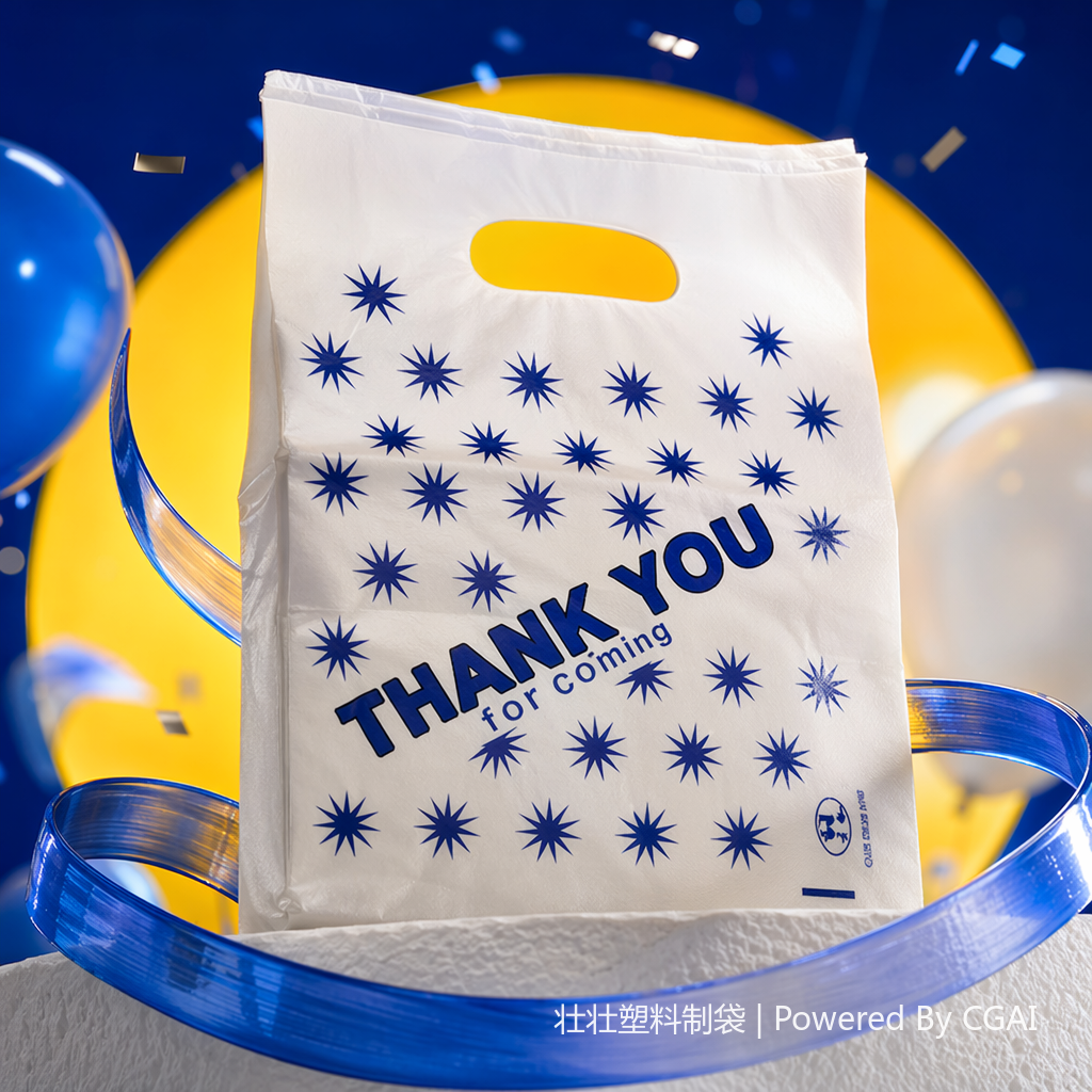 White square OPP clothing bag underwear packaging bag printed with blue stars THANK YOU FOR COMING Specification image
