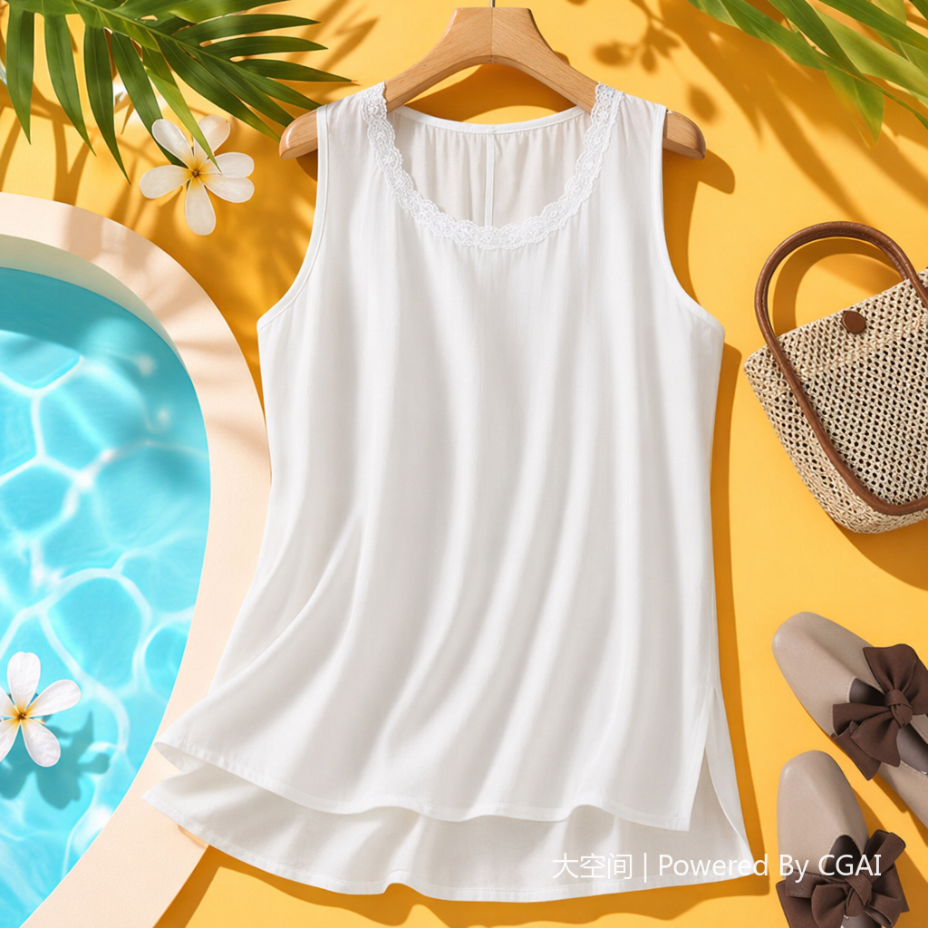 Artistic, retro and elegant sleeveless vest top, new summer style, cotton and linen, comfortable and versatile, round neck, inner and outer wear, women's wear 113403185 details Picture