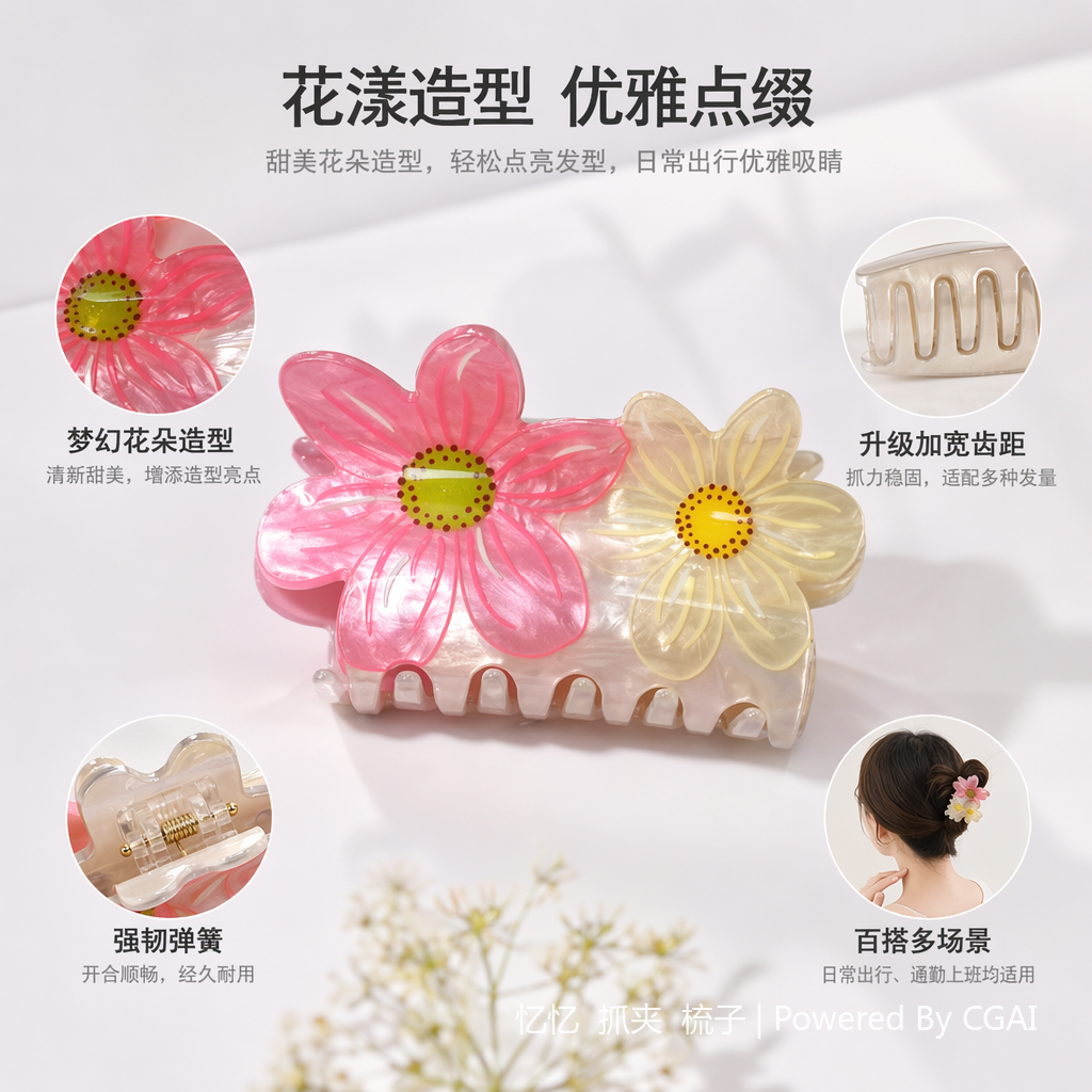 彩色花朵造型儿童发卡鲨鱼夹发饰饰品