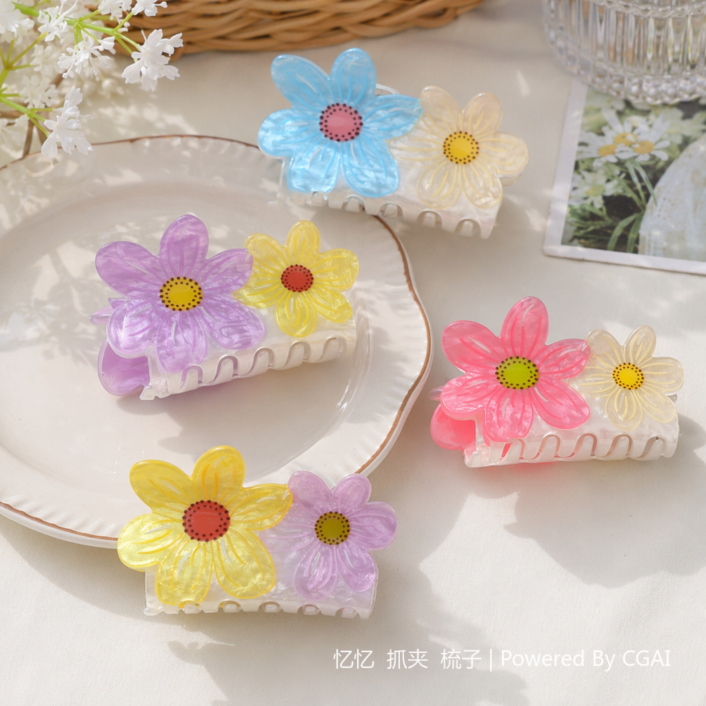 Colorful flower-shaped children's hairpin shark clip hair accessory details Picture
