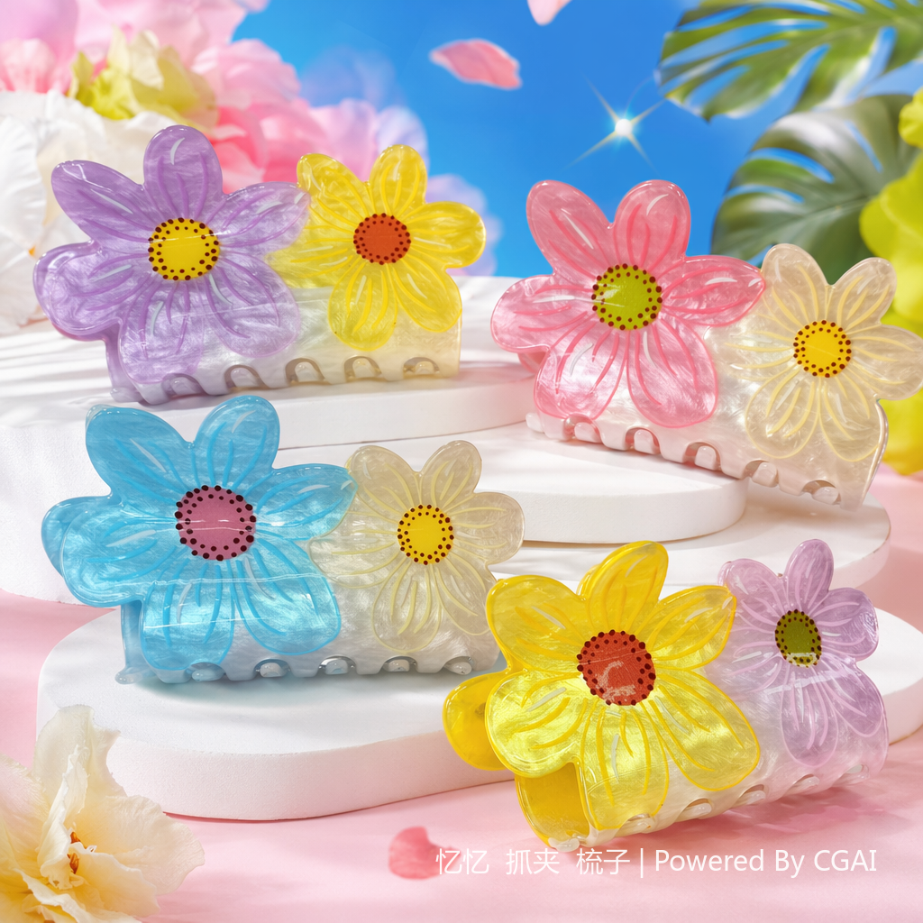 Colorful flower-shaped children's hairpin shark clip hair accessory Specification image