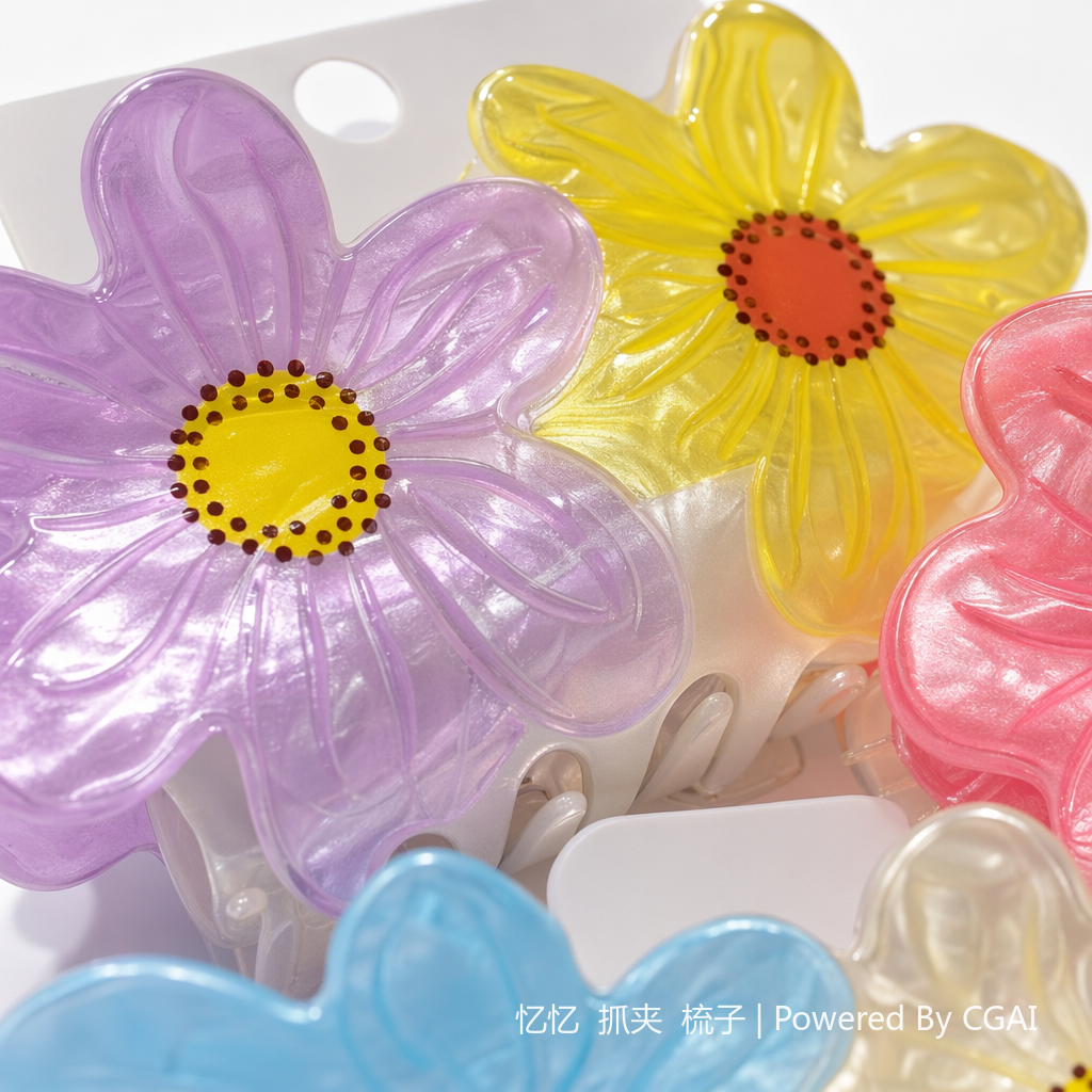 Colorful flower-shaped children's hairpin shark clip hair accessory Application Scenario