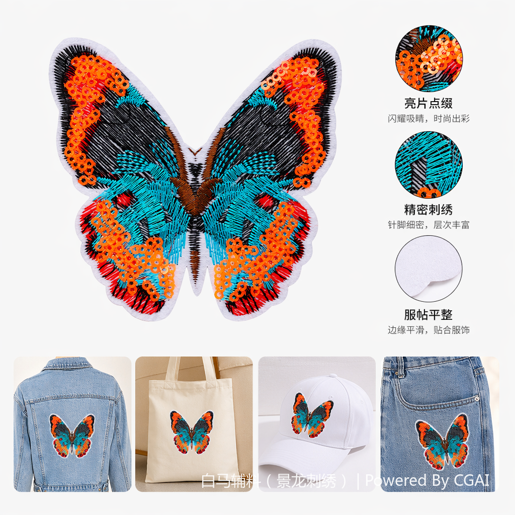 彩色刺绣蝴蝶卡通diy布贴图
