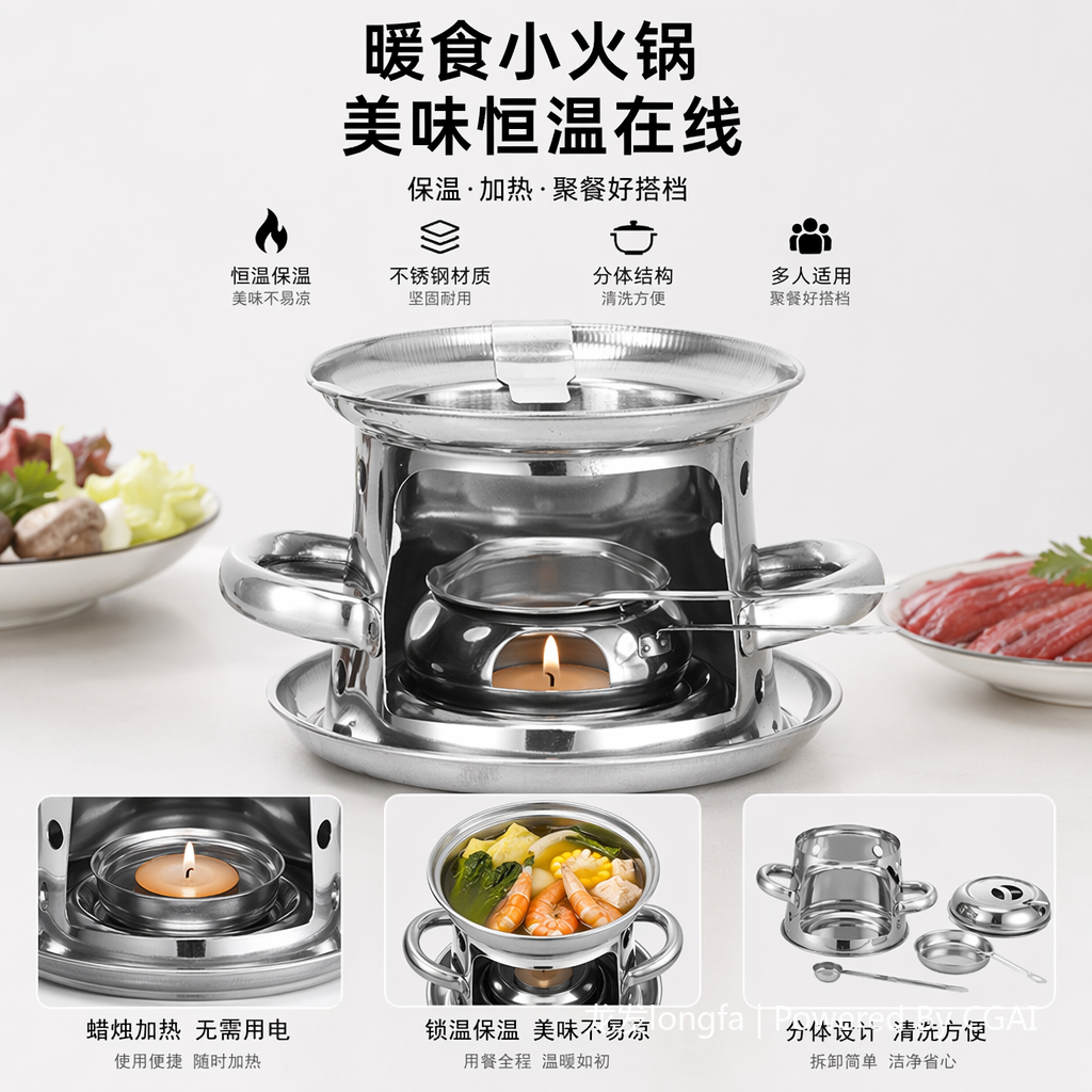 银色不锈钢耐高温工业锅炉炉具适用多种燃料塔式炉酒精锅18CM图