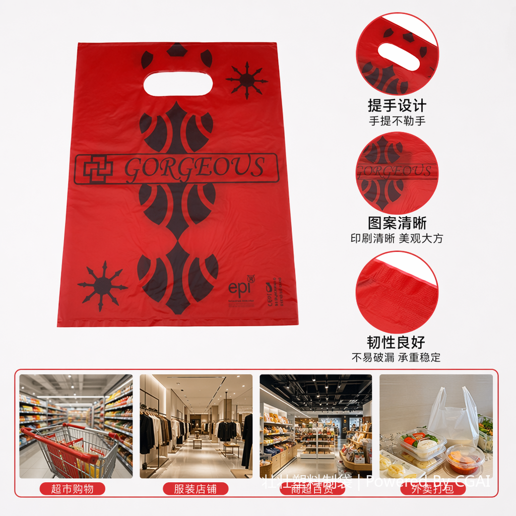 红色加厚塑料背心袋超市用包装袋印刷可定制100只