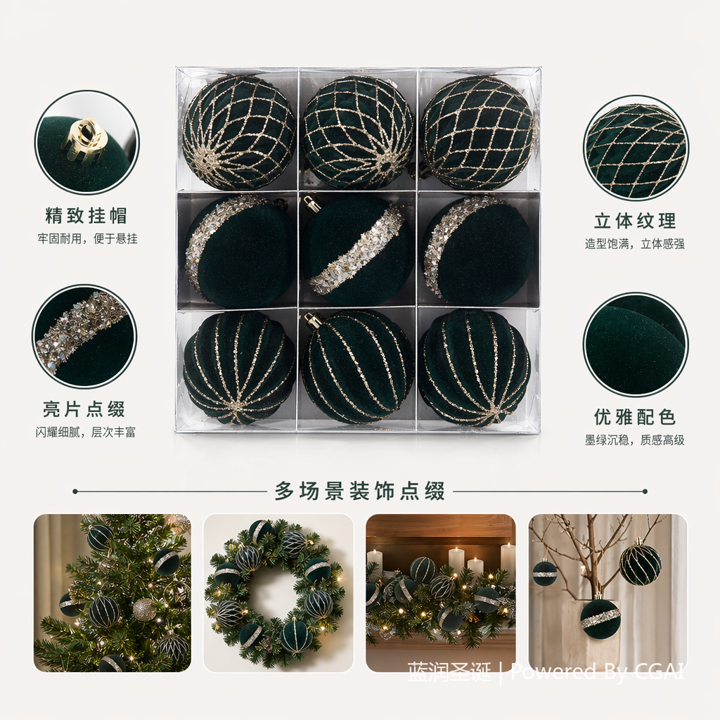 绿色圣诞球装饰品圣诞树装饰礼盒