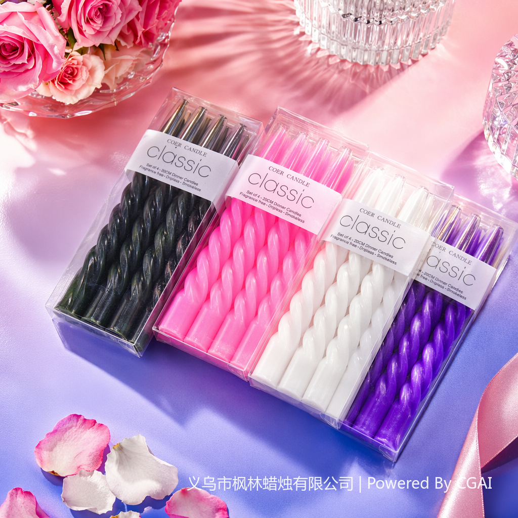 Colorful spiral birthday and Christmas scented candle set LED wedding pole candles Specification image