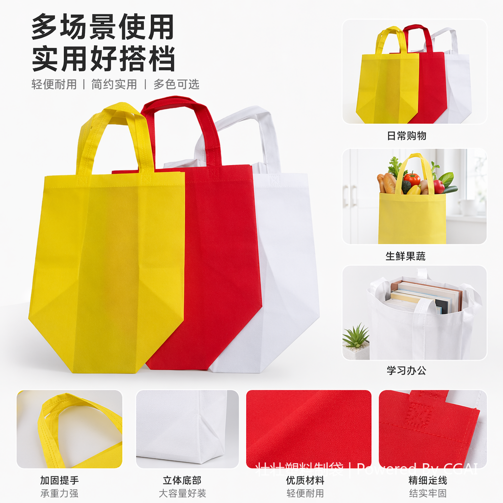 Thickened, foldable, eco-friendly non-woven fabric takeout bag