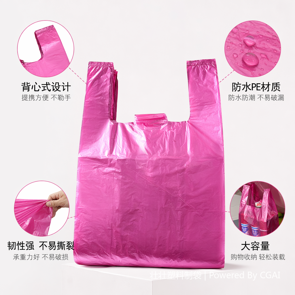 Customized printing of 100 red plastic vest bags for supermarket packaging bags