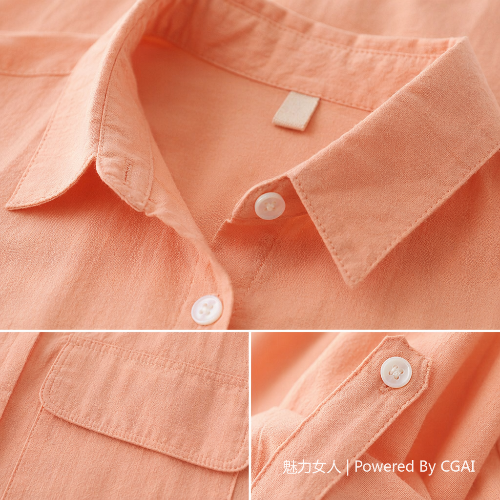 Double-pocket solid color front-opening short-sleeved shirt casual 2025 summer new style outerwear shirt Loose thin top for women 091422130 Application Scenario