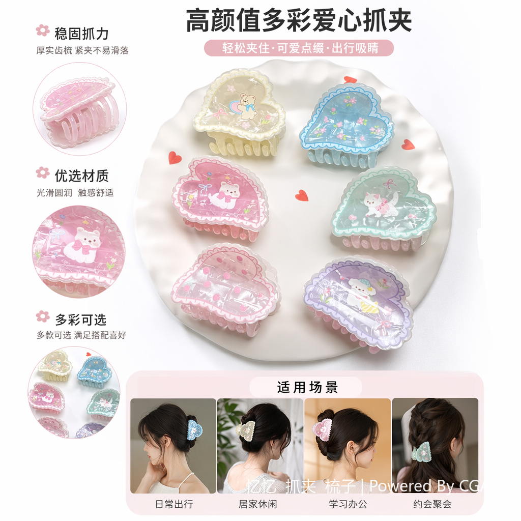 彩色心形卡通儿童发夹鲨鱼夹发饰饰品