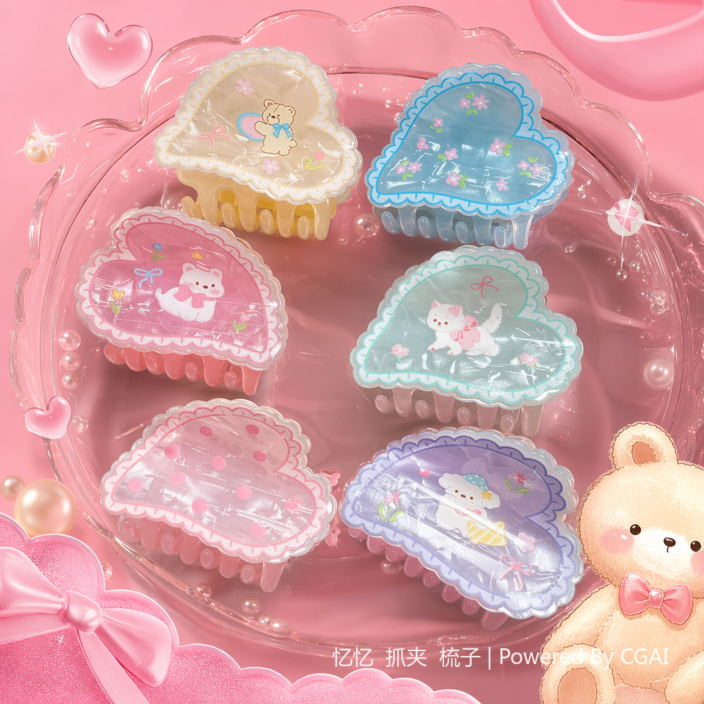 Colorful heart-shaped cartoon children's hair clips, shark clips and hair accessories Specification image