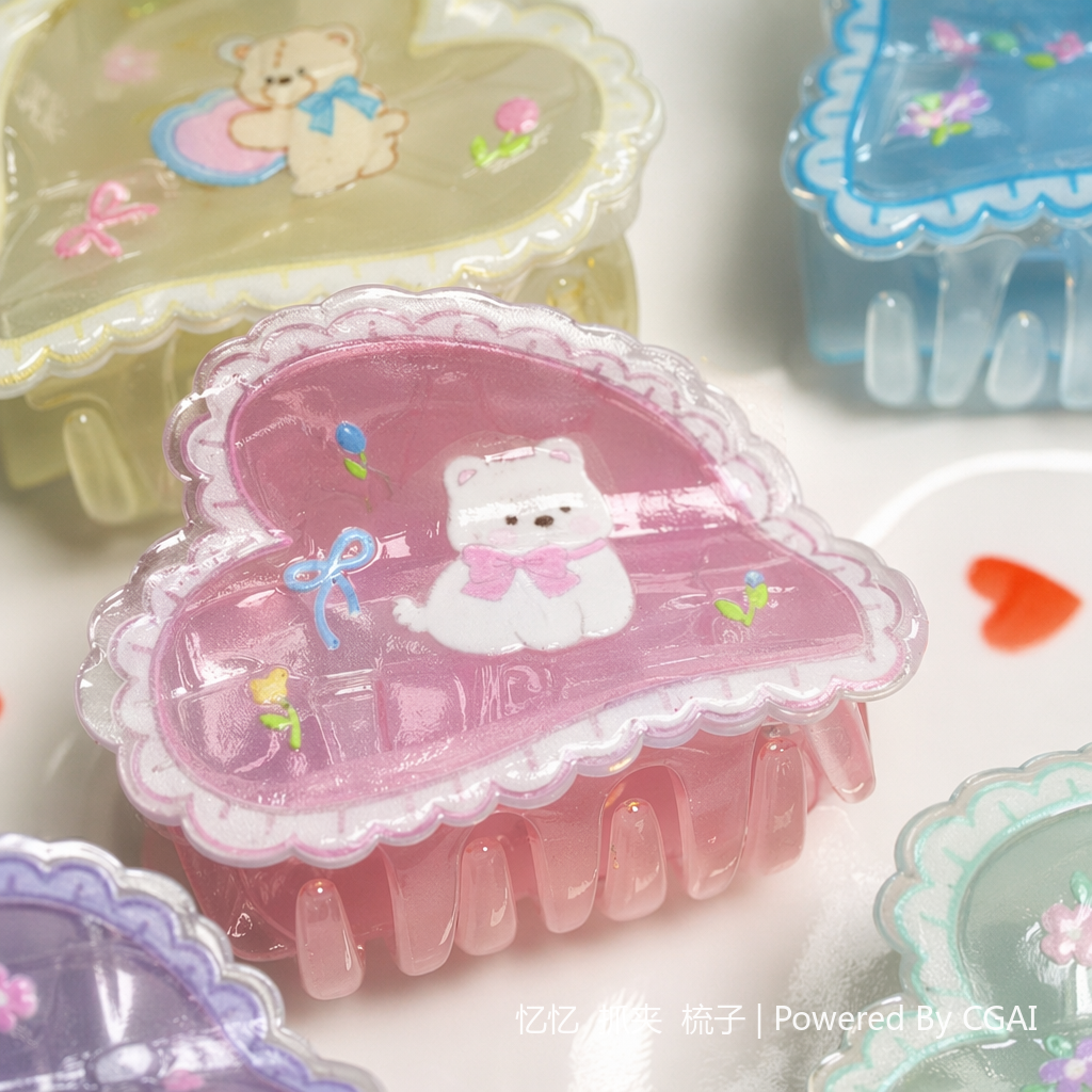 Colorful heart-shaped cartoon children's hair clips, shark clips and hair accessories Application Scenario