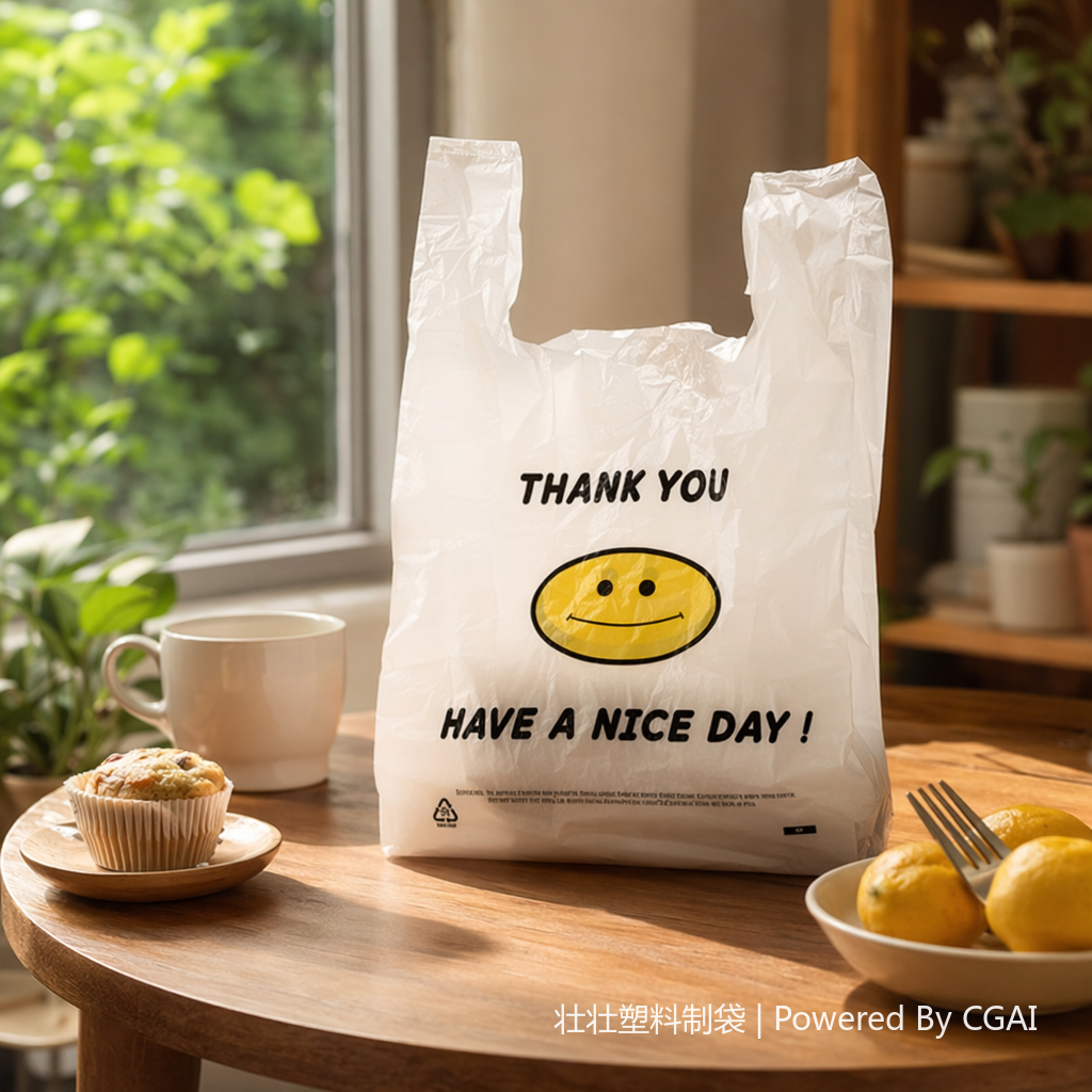 26*40 plastic vest bag with smiling face pattern, supermarket packaging bag details Picture