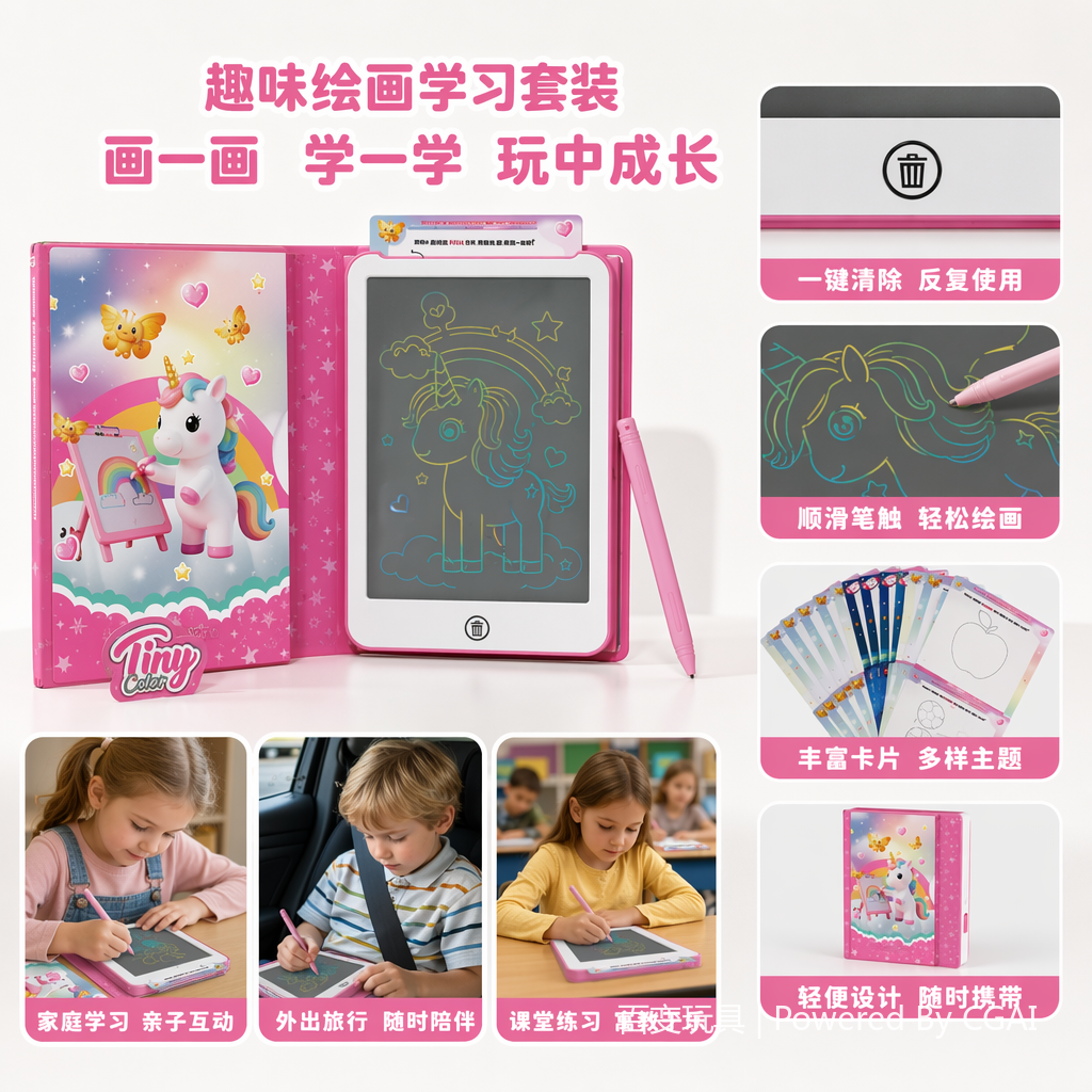 BB7503 Pink Unicorn-themed children's Drawing board Cartoon Drawing board set Item Picture