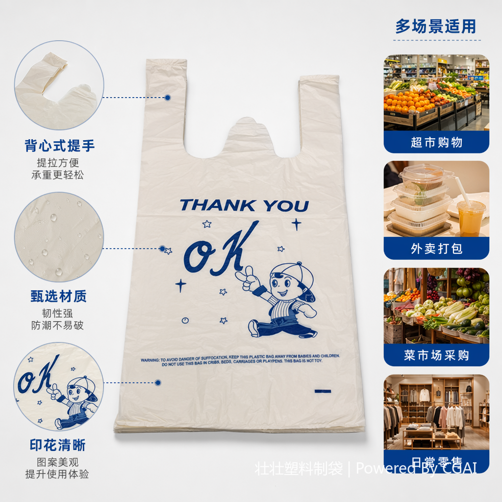 Red plastic vest bags for supermarkets are custom-printed, thickened and durable