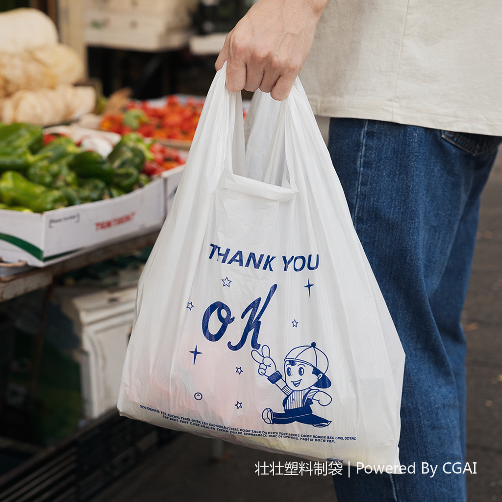 Red plastic vest bags for supermarkets are custom-printed, thickened and durable details Picture