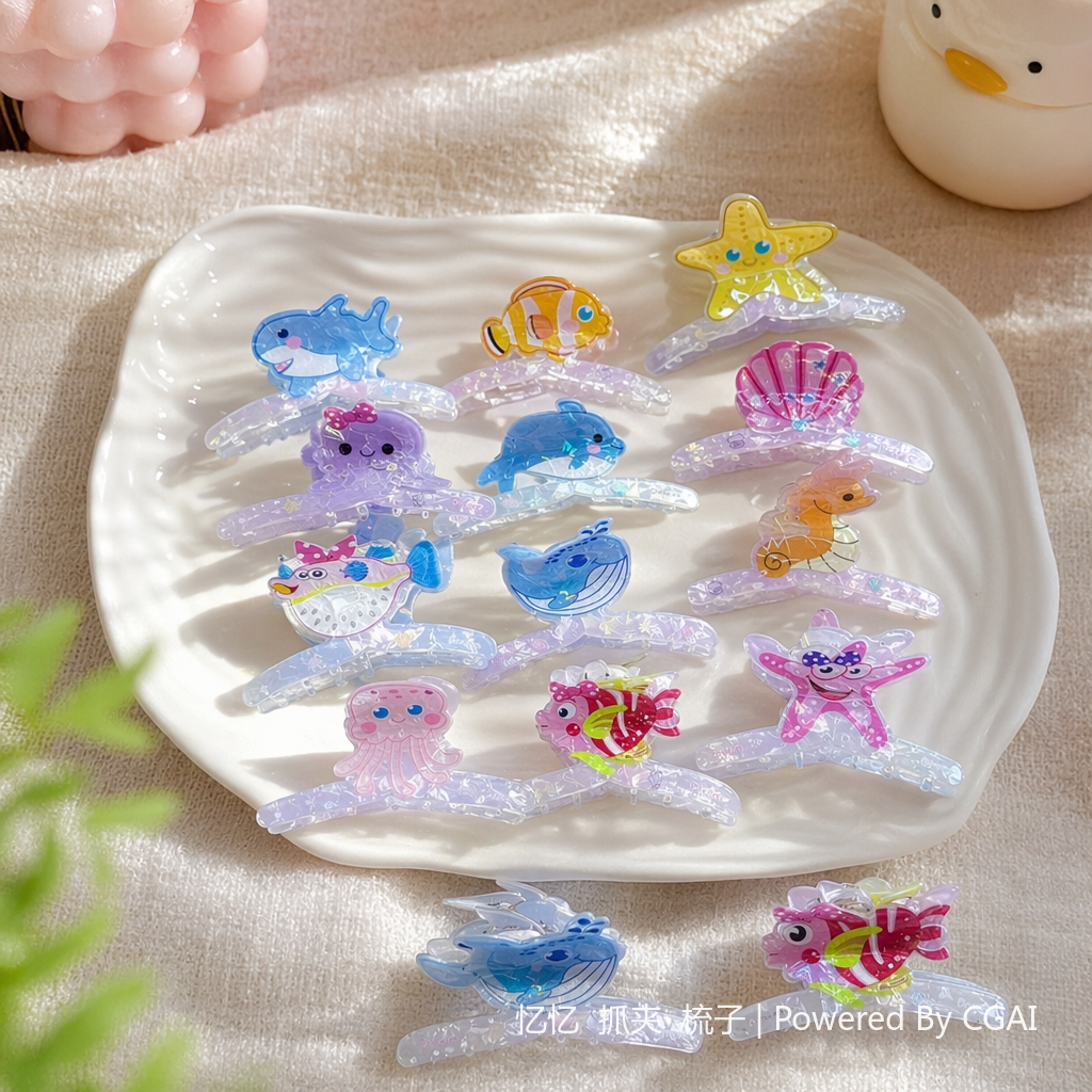 Colorful ocean-themed cartoon children's shark clip hair accessory 180g details Picture