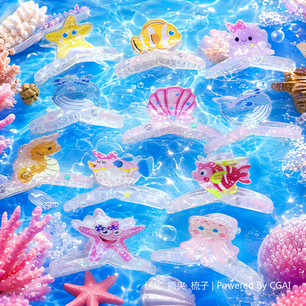 Colorful ocean-themed cartoon children's shark clip hair accessory 180g Specification image