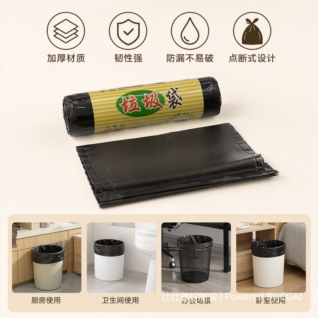 棕色卷状可降解加厚抽绳垃圾袋