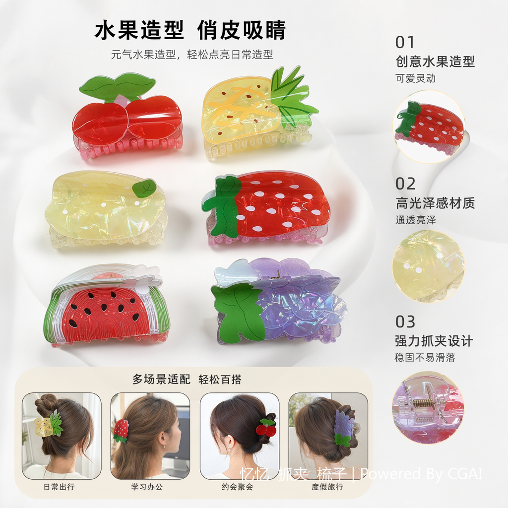 彩色水果造型儿童发夹 鲨鱼夹发饰饰品