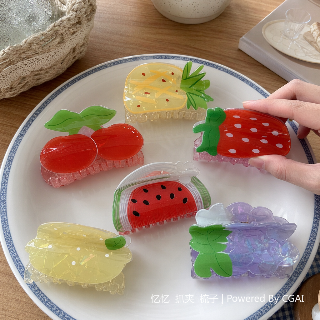 Colorful fruit-shaped children's hair clips and shark clips hair accessories details Picture