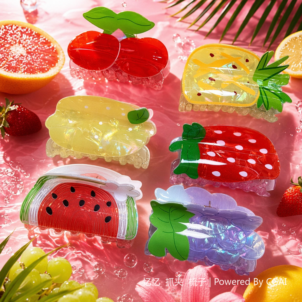 Colorful fruit-shaped children's hair clips and shark clips hair accessories Specification image