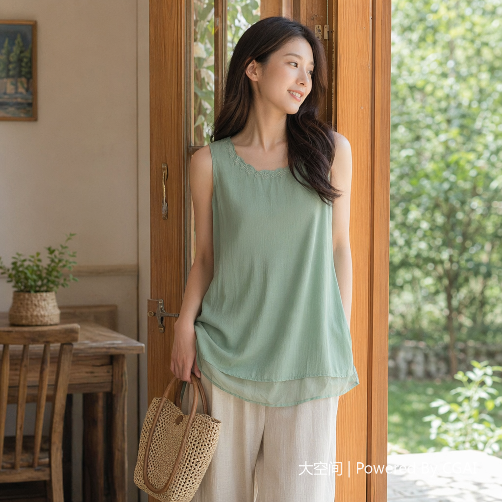 文艺复古优雅背心无袖上衣夏季新款棉麻舒适百搭圆领内搭外穿女装114459863