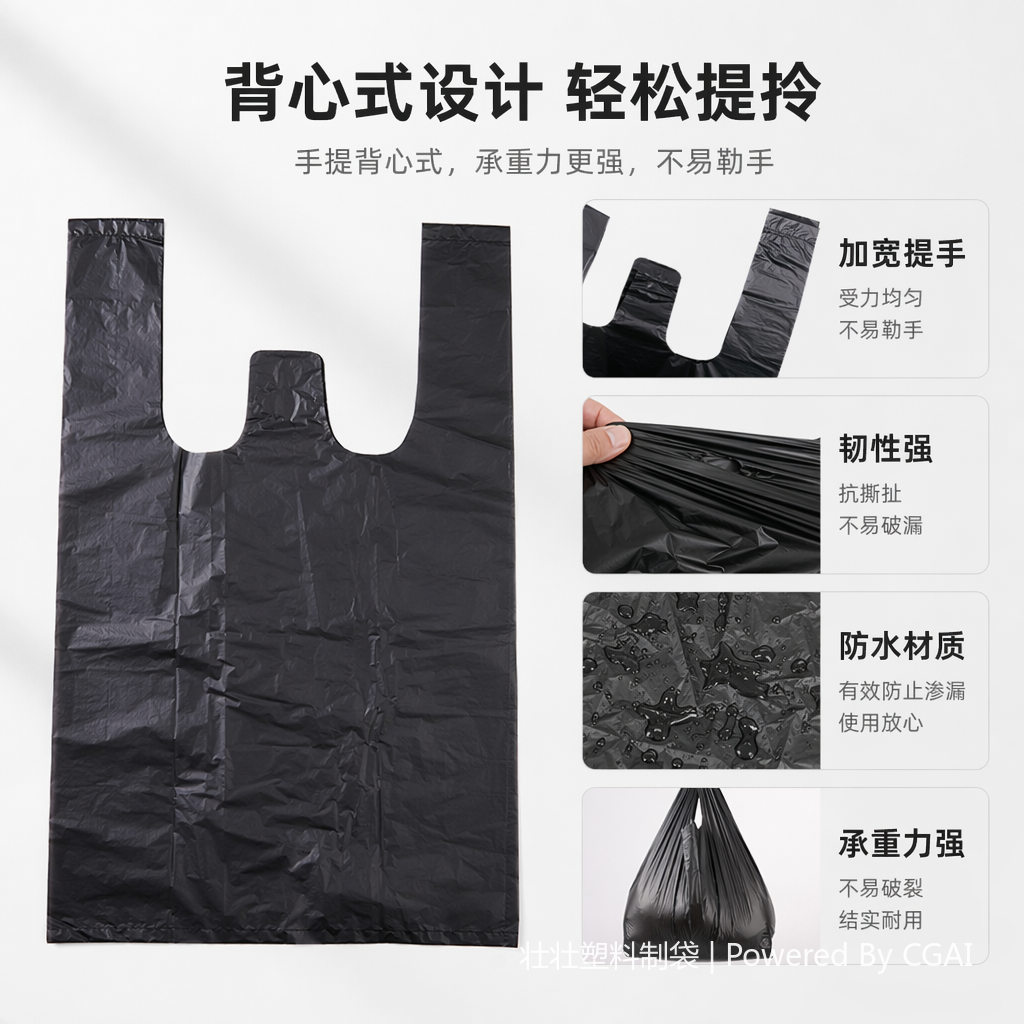 黑色塑料背心袋超市包装袋可选规格袋子超市包装袋