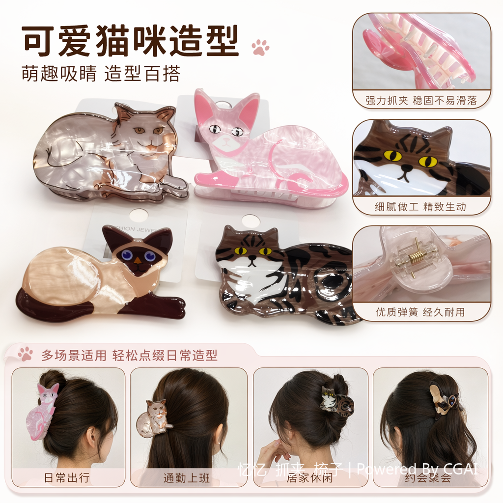 四款猫形儿童发卡鲨鱼夹发饰饰品