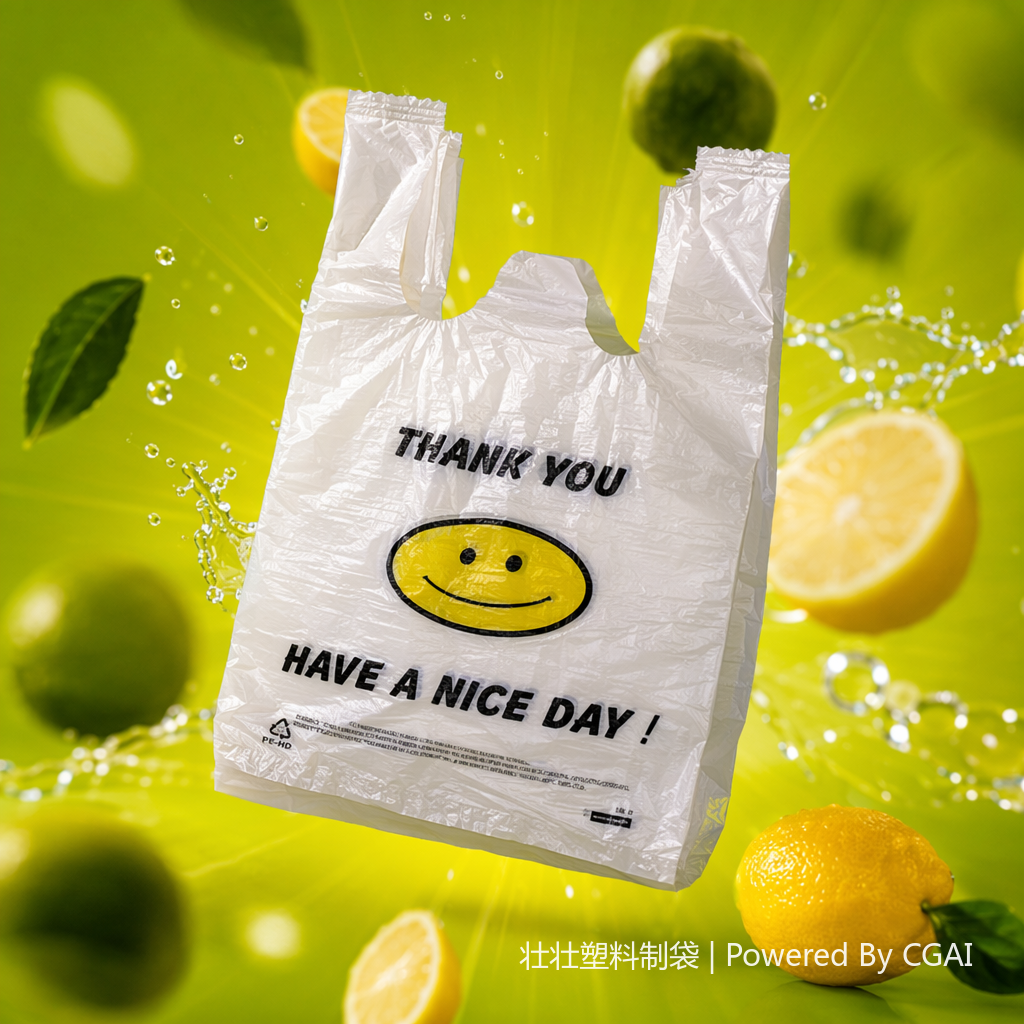 20*30 plastic vest bag with smiling face pattern, supermarket packaging bag Specification image
