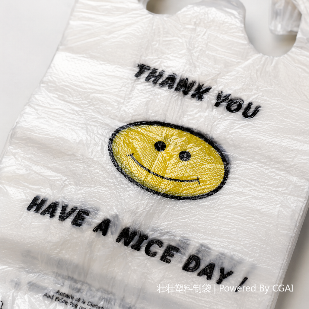 20*30 plastic vest bag with smiling face pattern, supermarket packaging bag Application Scenario