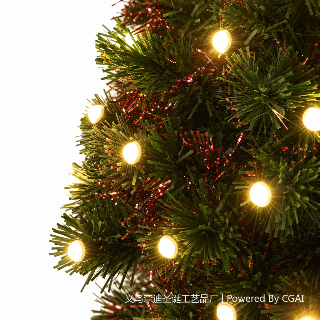 A green fiber-optic folding Christmas tree decorated with glowing stars adorns Christmas gift items Application Scenario