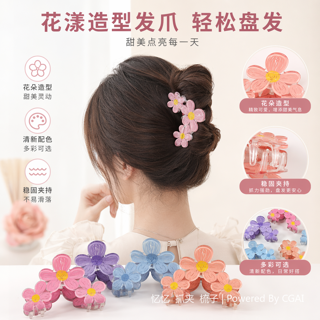 彩色花朵造型儿童发卡鲨鱼夹发饰儿童发饰