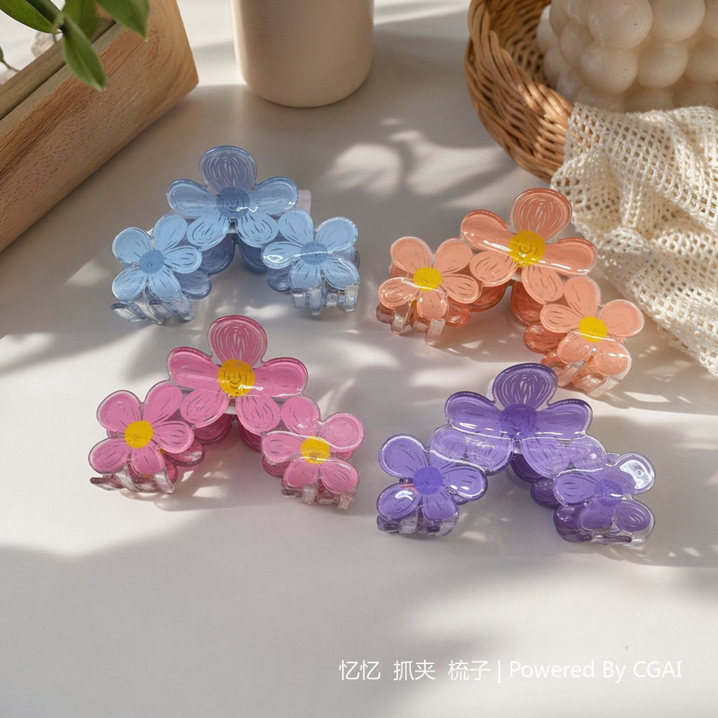 Colorful flower-shaped children's hair clips, shark clips, children's hair accessories details Picture